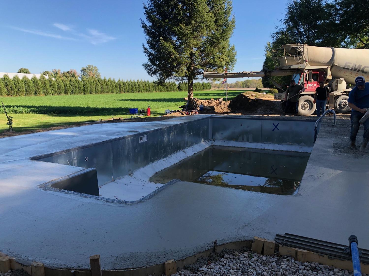 Large concrete pour with crew and truck