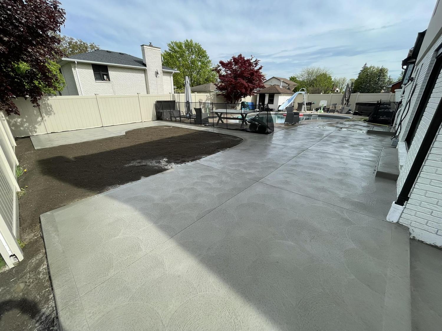 Large freshly finished pool patio