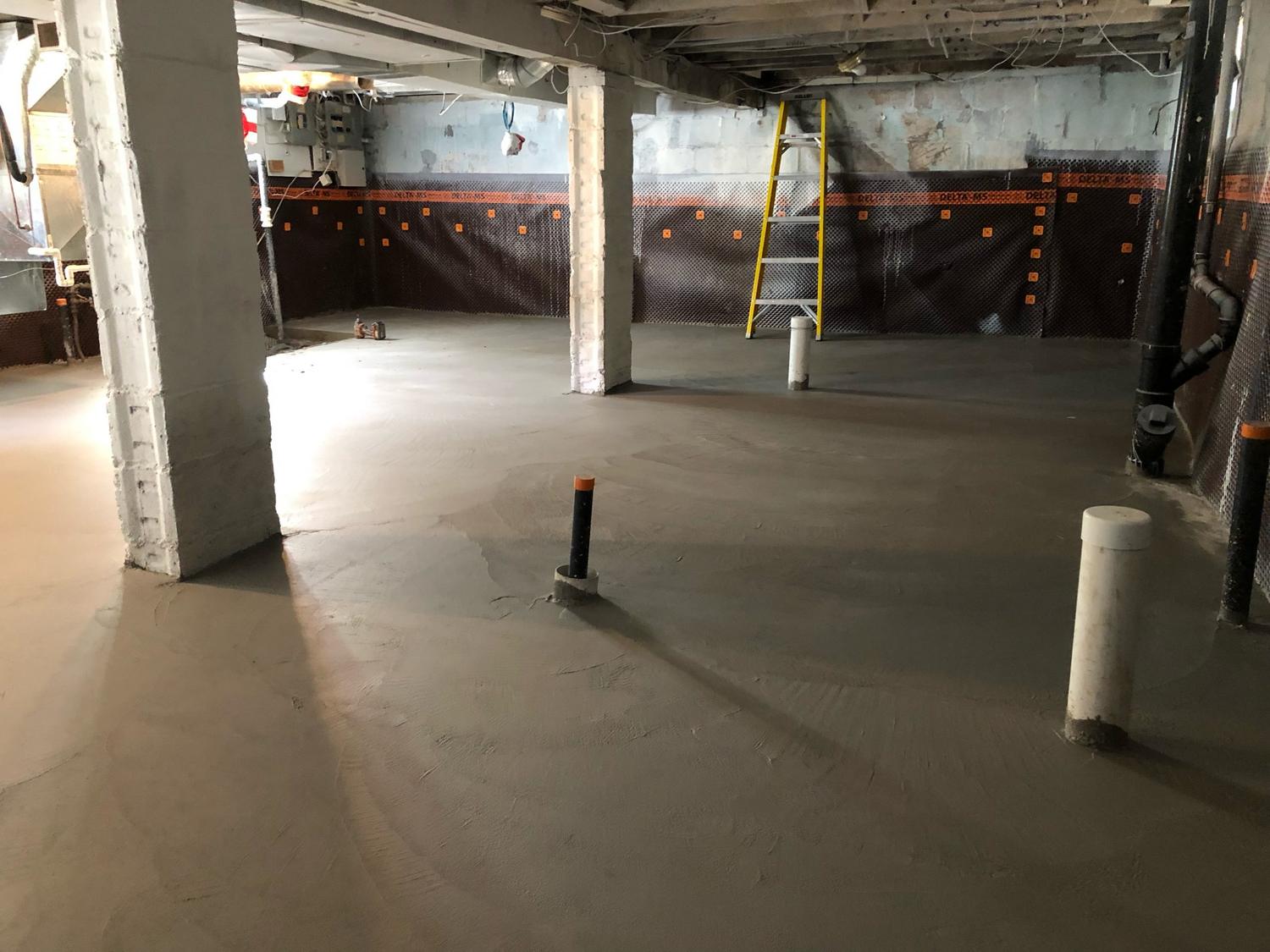 Freshly poured basement floor